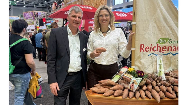 Gemüseschiff mit Süßkartoffeln am Länderstand Baden-Württemberg. Bild: Reichenau-Gemüse.