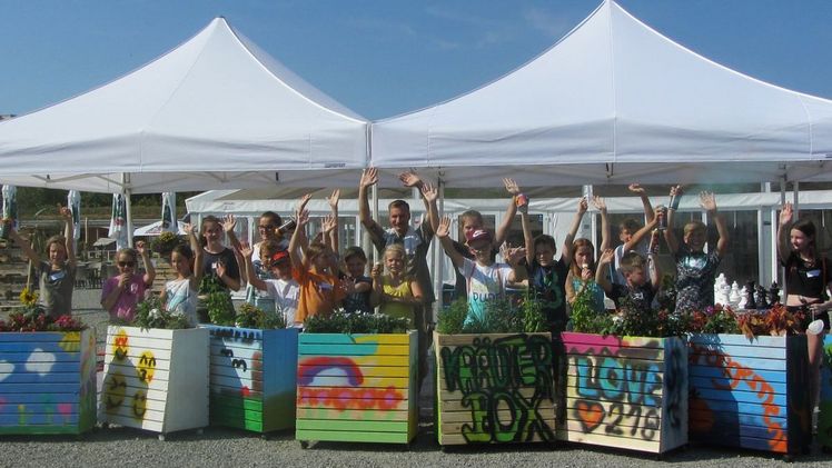 Kunterbunte Graffiti-Kunst auf der Landesgartenschau. Bild: Wagner System.