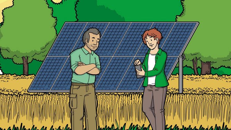 Scene aus dem Erklärvideo zum Theme Agri-PV. Bild: TFZ / mein-erklaerfilm.de