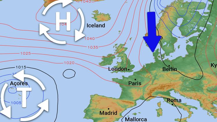 Die ungewöhnliche Lage von Hoch und Tief sorgt aktuell für frühwinterliches Wetter in Deutschland. Bild: Quelle: WetterOnline. 