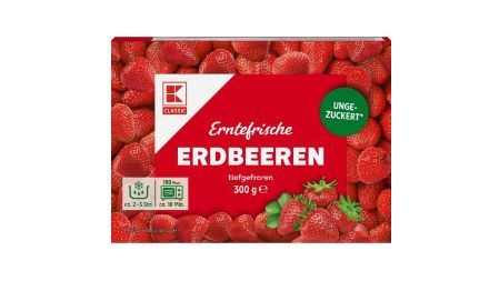 K Classic Erntefrische Erdbeeren tiefgefroren 300g zurückgerufen. Bild: REWE.