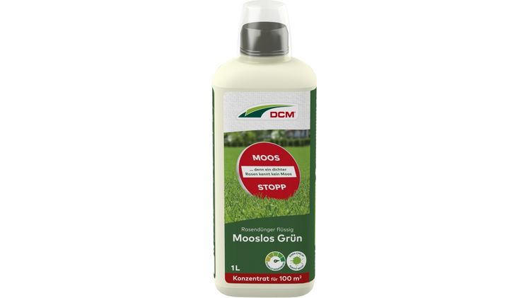 DCM Rasendünger flüssig Mooslos Grün. Bild: CUXIN DCM.