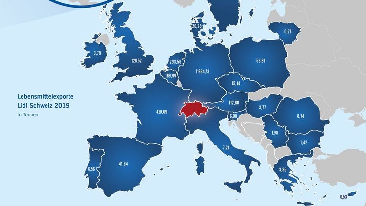 Im Jahr 2019 hat Lidl Schweiz rund 3.350 Tonnen Lebensmittel ins Ausland exportiert. Bild: Lidl Schweiz.