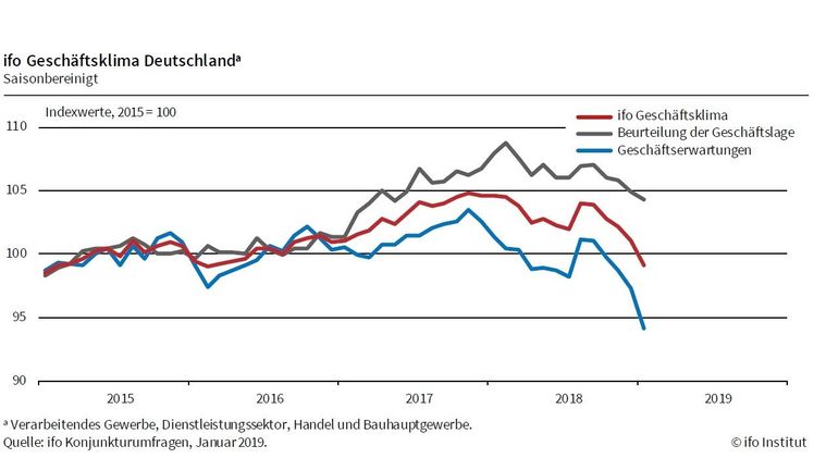 Ergebnisse der ifo Konjunkturumfragen im Januar 2019. Bild: ifo Institut.