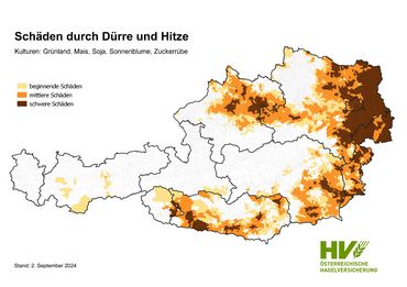 Österreichkarte mit Dürreschäden. Grafik: Österreichische Hagelversicherung.