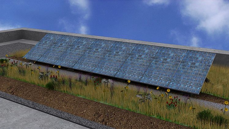Computeranimation des SolarGrünDach (Quelle: Optigrün)