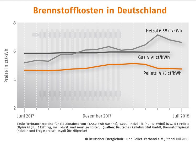 Der Preis für Holzpellets ist im Juli noch einmal leicht gesunken. Bild: DEPV.