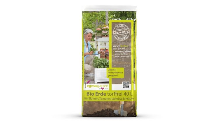 Die neue egesa garten Bio Erde torffrei 40 ltr. fügt sich nahtlos in das bestehende Sortiment ein. Der ansprechend gestaltete Sack kommuniziert alle relevanten Produktvorteile. Bild: NBB egesa.