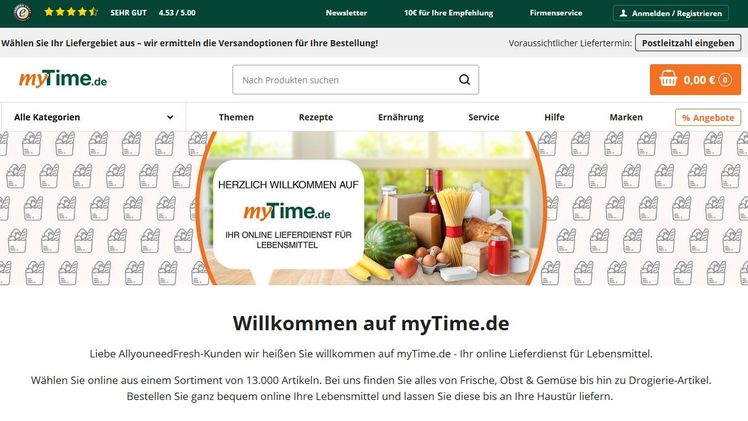 Die Allyouneed Fresh-Kunden werden jetzt zu mytime.de geführt.