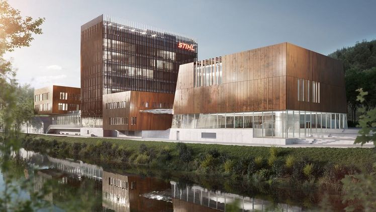 Der Stammsitz von STIHL in Waiblingen wird derzeit modernisiert und erweitert. Leuchtturmprojekt des künftigen Gebäudeensembles ist die STIHL Markenwelt. Sie wird im Jahr 2023 eröffnet. Bild: STIHL.