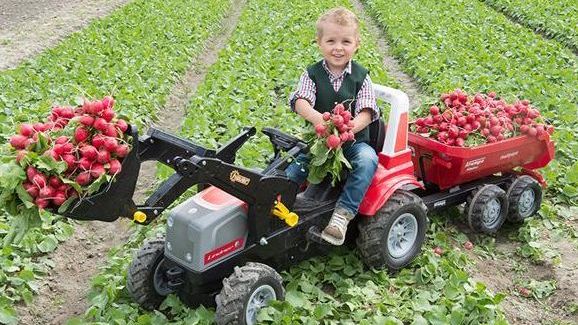 Auch der kleine Anton vom "Biachlhof" in Thaur freut sich über die Radieschen-Ernte.