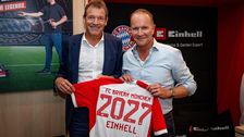 Andreas Jung, Marketing-Vorstand des FC Bayern und Andreas Kroiss, CEO der Einhell Germany AG (v. l.). Bild: Einhell.
