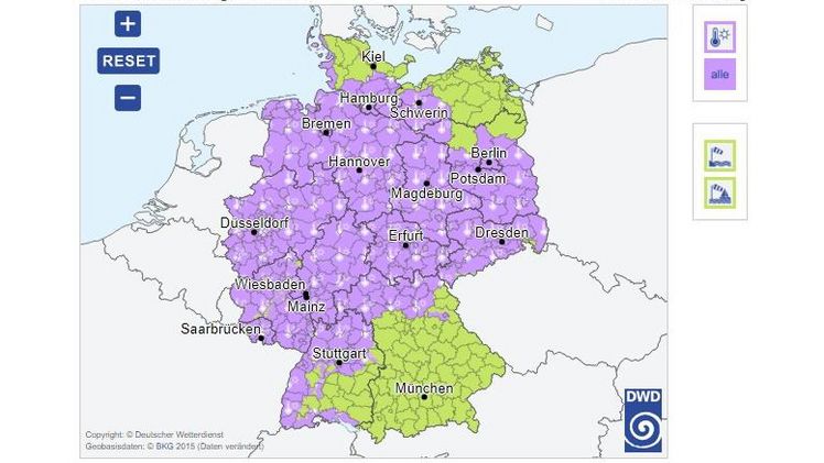18. Juli 2022: Aktuelle Hitzewarnungen des DWD für Deutschland. Bild: DWD.