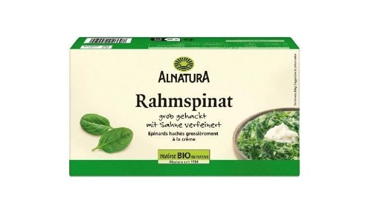 Alnatura Rahmspinat (TK) mit der Chargen-/Lotnummer L240924 N3 zurückgerufen. Bild: Alnatura.