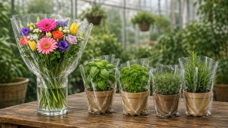 Biobasierte PLA-Folie für frische Kräuter und Schnittblumen. Bild: SÜDPACK.