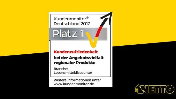 Ergebnis des Kundenmonitors 2017 bestätigt regionalen Kurs. Bei sechs von 22 Einzelaspekten erzielte NETTO die höchste Kundenzufriedenheit unter den ausgewiesenen Discountern, unter anderem bei dem Attribut "Auswahl an regionalen Produkten". 