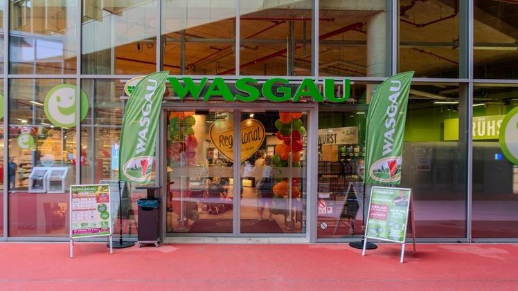 Haupteingang Europa-Achse WASGAU Frischemarkt Mannheim. Bild: WASGAU AG.