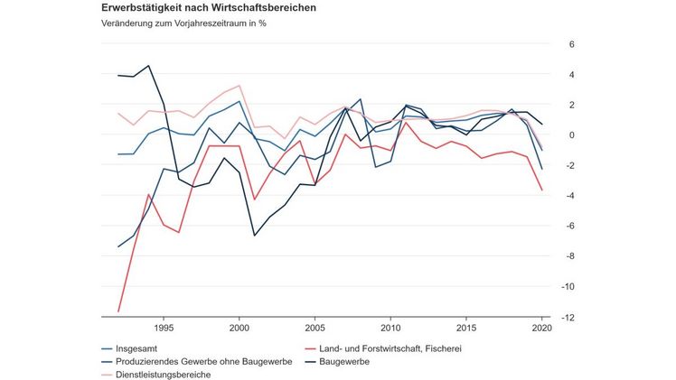 Erwerbstätigkeit nach Wirtschaftsbereichen. Grafik: Statistisches Bundesamt.