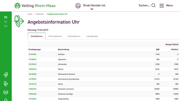 Auf der Webseite der Veiling Rhein-Maas findet sich ab sofort die "Angebotsinformation Uhr".