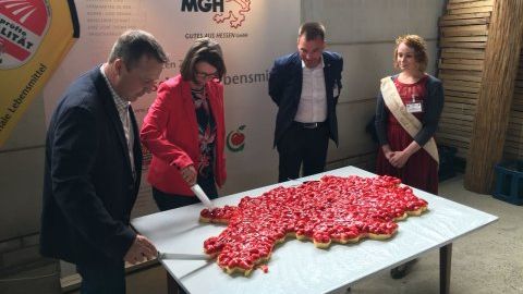 Hessens Landwirtschaftsministerin Priska Hinz eröffnete in Büttelborn die hessische Erdbeersaison 2018. Bild:  Hess. Umweltministerium. 