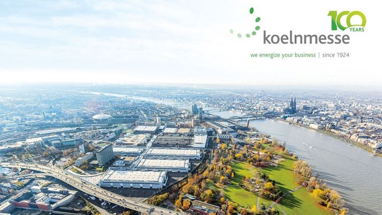 KeyVisual 100 Jahre Koelnmesse: Luftaufnahme des Messegeländes. Bild: © Koelnmesse, Hans Blosse.
