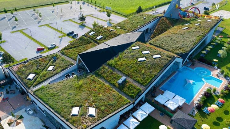 Gewinner in der Kategorie "BuGG-Gründach des Jahres 2025" ist die Therme Amadé in Altenmarkt im Pongau (Österreich). Bild: Bauder.