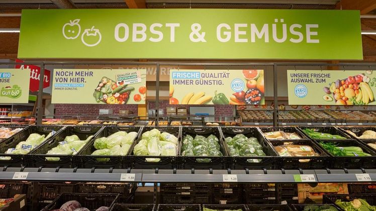Neue Kategorieschriftzüge bei Obst und Gemüse. Bild: ALDI Nord.
