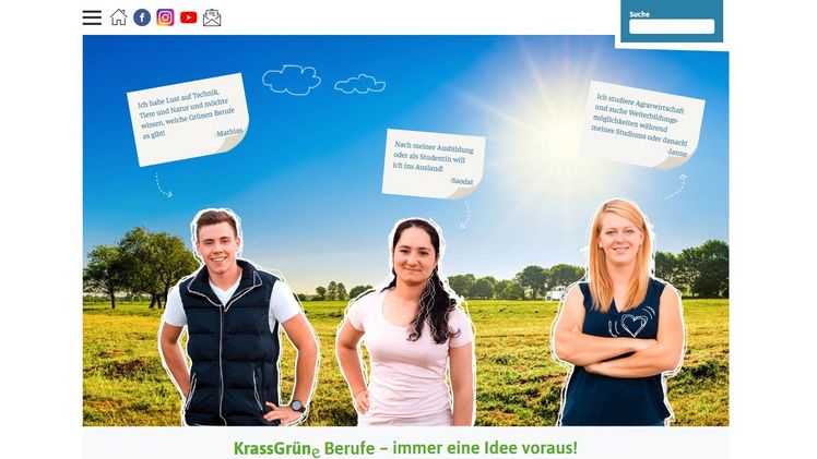www.krassgruen.de bietet für Jugendliche umfangreiche Informationen und Videoclips zu den unterschiedlichen Grünen Berufen. 
