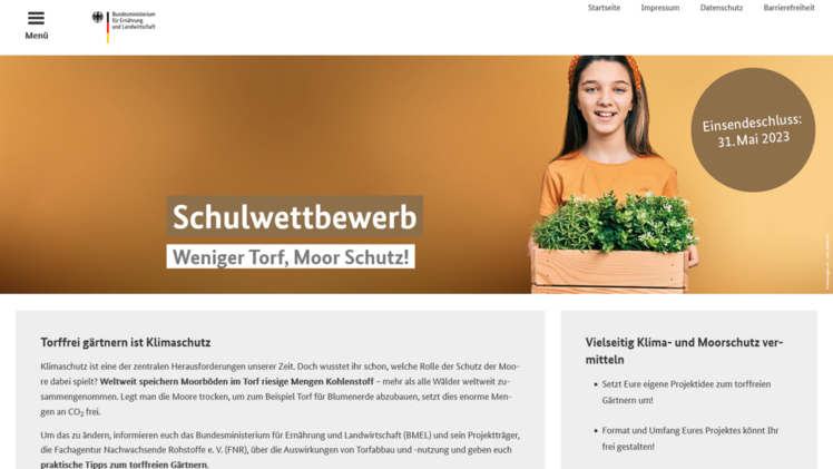 Projektwebsite von "Weniger Torf, Moor Schutz!". Screenshot: GABOT.
