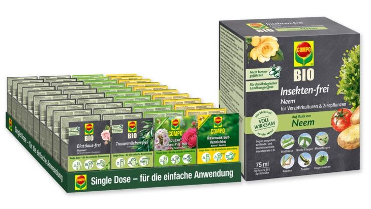 COMPO BIO Insekten-frei Neem in der praktischen Single Dose-Größe. Bild: COMPO.