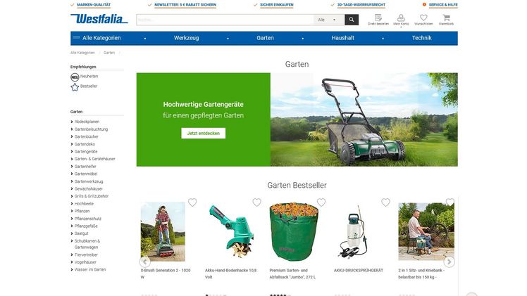 Nach der Übernahme von Westfalia durch die WB D2C Group wurde der Onlineshop auf eine neue Plattform umgezogen. 