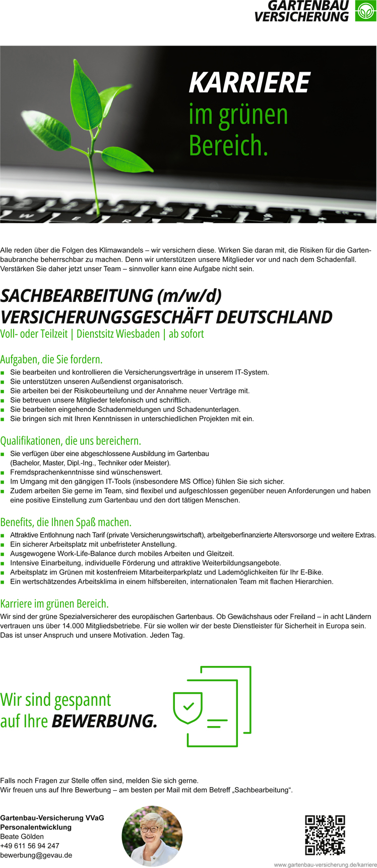 Gartenbau-Versicherung - Sachbearbeitung (m/w/d) Versicherungsgeschäft Deutschland in Wiesbaden