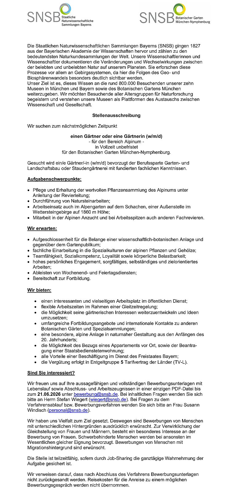 Gärtner (w/m/d) für den Bereich Alpinum 