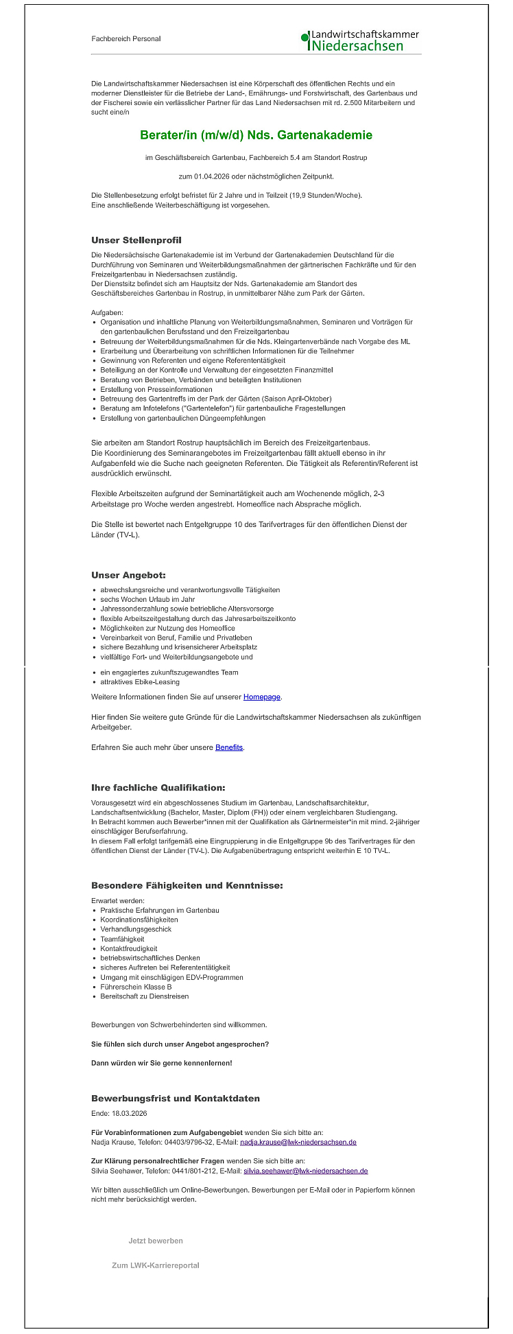 Berater/in (m/w/d) Nds. Gartenakademie
