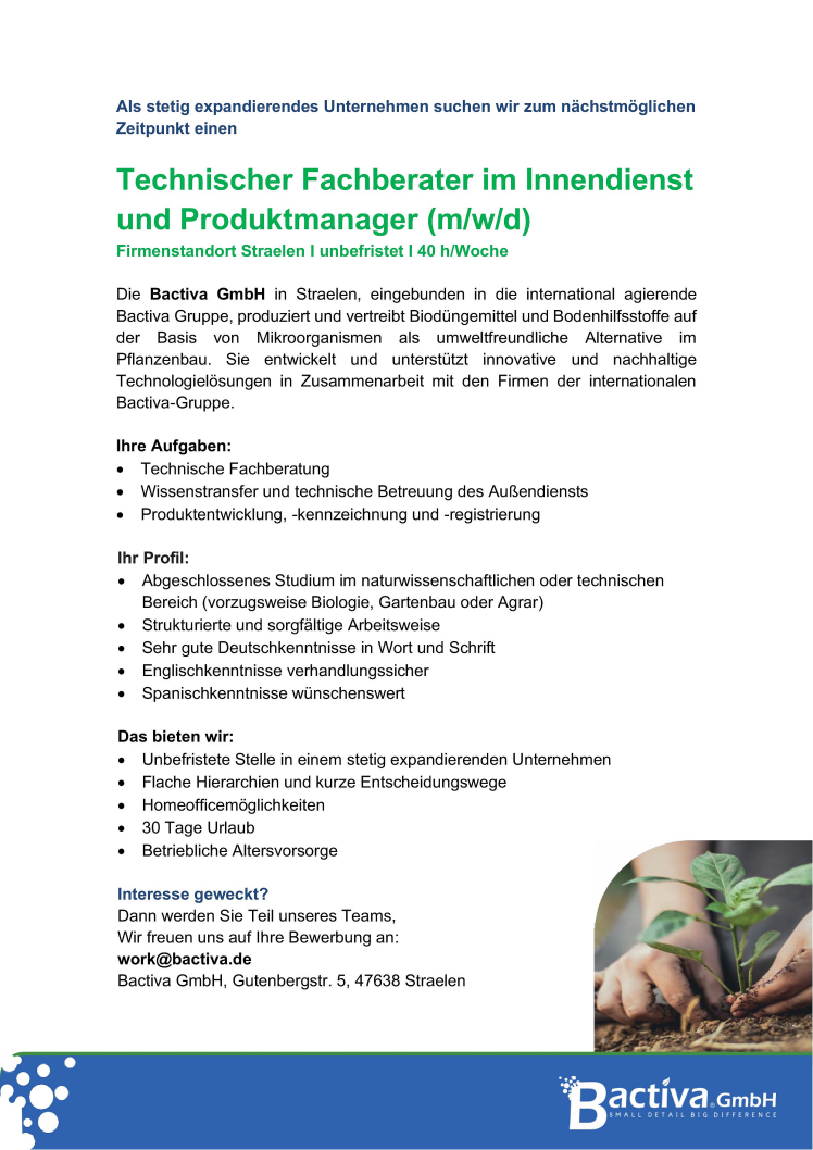 Technischer Fachberater im Innendienst und Produktmanager (m/w/d)