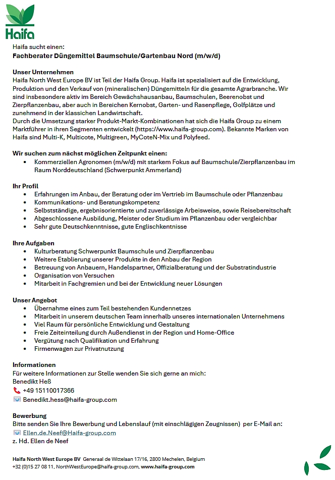 Fachberater Düngemittel Baumschule/Gartenbau Nord (m/w/d)