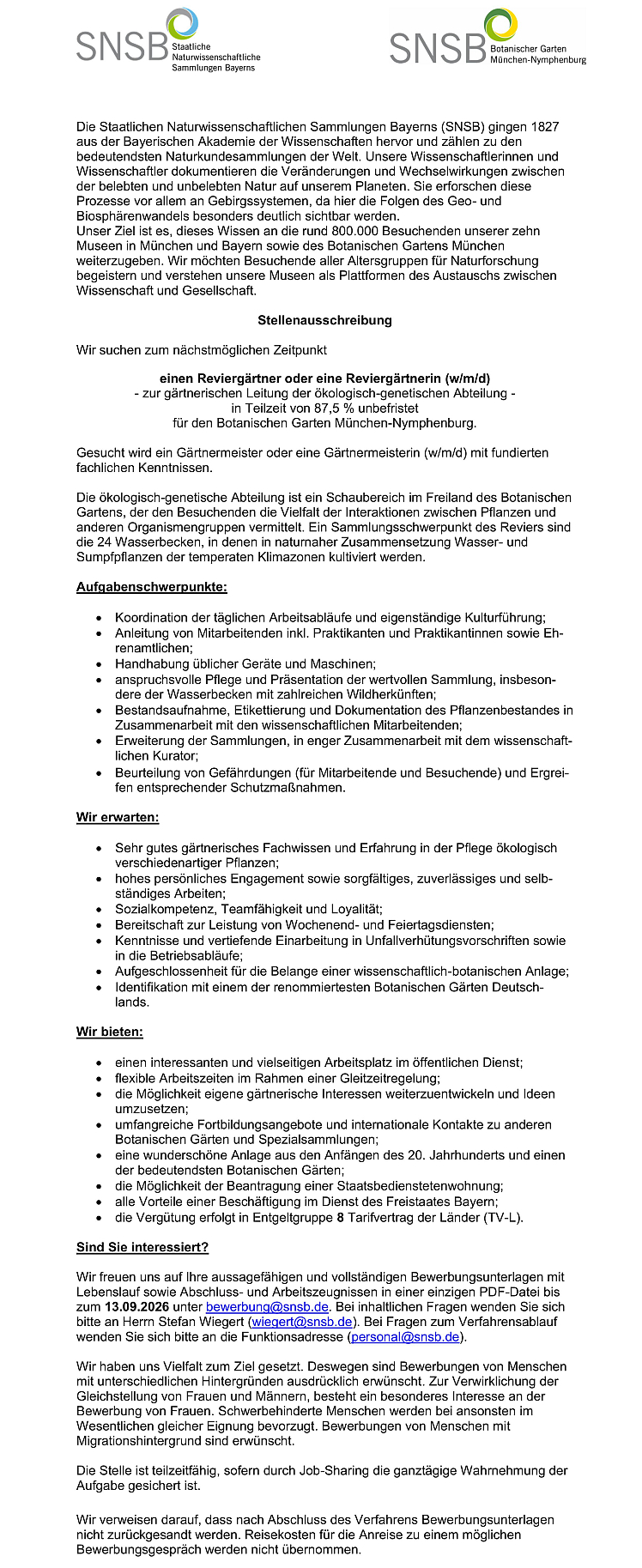 Reviergärtner oder eine Reviergärtnerin (w/m/d) 