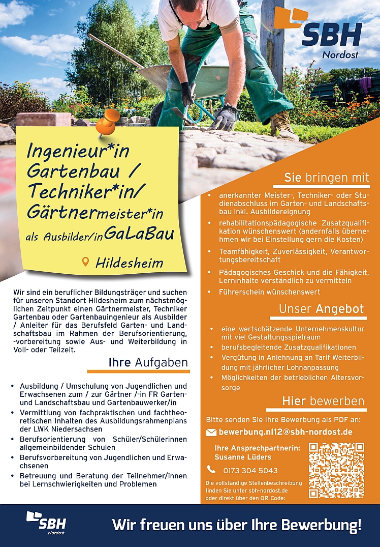 Gärtnermeister*in / Gartenbauingenieur*in / Gartenbautechniker*in als Ausbilder (m/w/d) GaLaBau