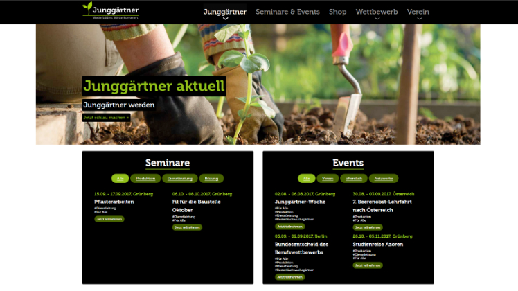 Die neue Internetseite der Junggärtner. Screenshot: GABOT.
