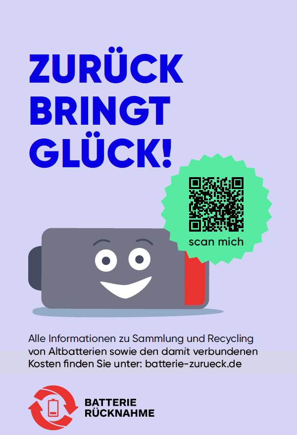 "Mit den Materialien, die von dem Infoportal für die Batterierücknahme 'Batterie zurück', gestaltet wurden, erfüllen die Handelsunternehmen ihre Informationspflichten".